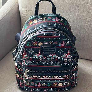 Disney Parks Loungefly Christmas Backpack Ugly Sweater 2020 NWT Castle Front Min